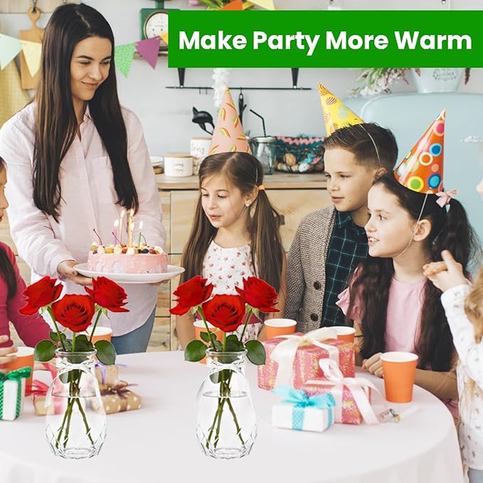 20 Pack Plastic Vases, 6 Inch Bulk Clear Acrylic Vase with Wrapping Ribbon, Small Plastic Vases for Centerpiece Flowers Home Wedding Party Decorations