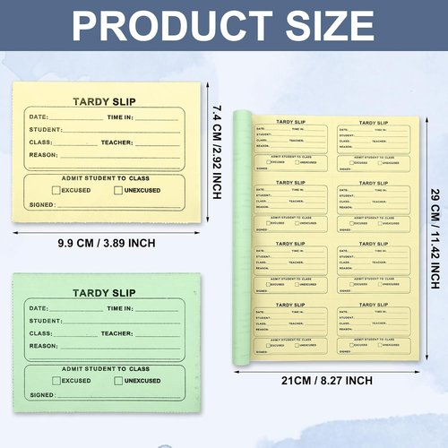 Engrowtic Tardy Slip Book - 800 Carbonless Duplicate Slips | 3.5 x 4.3 Inch for Easy Student Late Arrival Tracking (Yellow & Green)