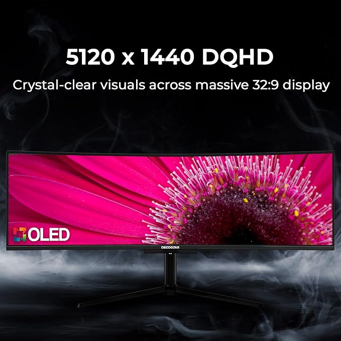 Deco Gear 49" Curved QD-OLED Ultrawide Monitor | 5120x1440 | 144Hz | HDR400 True Black | 0.03ms | FreeSync Premium | 100% sRGB | HDMI 2.1 | 90W USB-C | Built-in Speakers| Height Adjustable Stand