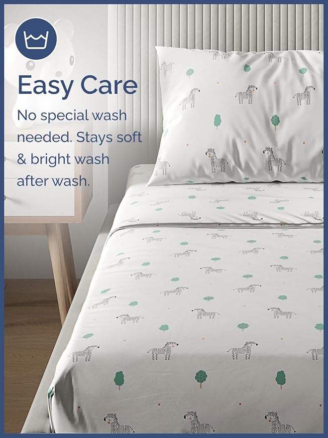Kids Zebras Full 4 Piece Sheet Set - Boys, Girls, Teens, Toddler - Easy Fit Deep Pockets - Breathable, Hotel Quality Bedding Sheets - Machine Washable - Wrinkle Free - Cute, Cozy, Soft - CGK Linens