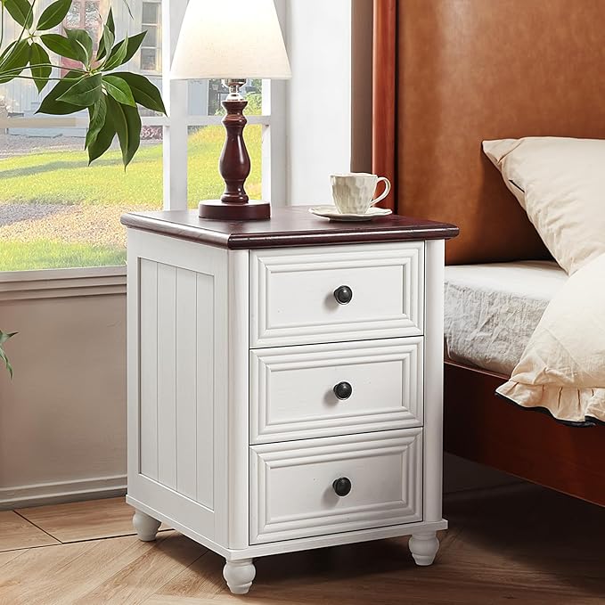 Farmhouse Dressers & Night Stand Set of 3, Wood 54'' Wide Dresser & 18'' Chest of Drawers, Roman Column 3 Drawers Nightstand Set of 2, Bedroom Furniture Dresser Suites for Living Room, Hallway Home