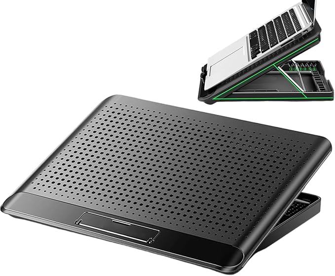 Laptop Cooler, Adjustable Riser Stand, Aluminum Quiet Fan Heat Dissipation -Device Use Ergonomic Design for Laptops Notebooks Tablets Phones Books Desk Home Office Dorm Lightweight