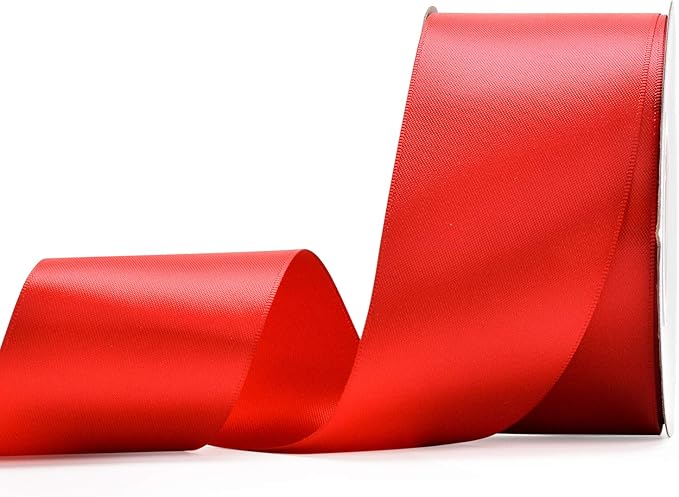 YAMA Double Face Satin Ribbon - 2 Inch 25 Yards for Gift Wrapping Ribbons Roll, Red