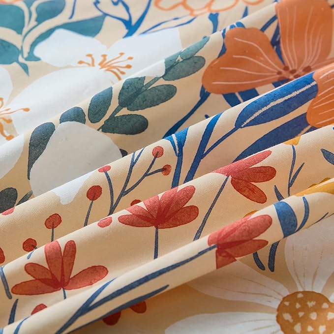100% Cotton Duvet Cover King Size – Autumn Botanical Floral Duvet Cover Set with Zipper Closure, 3-Piece Soft Breathable Percale Weave Bedding Set for All Seasons