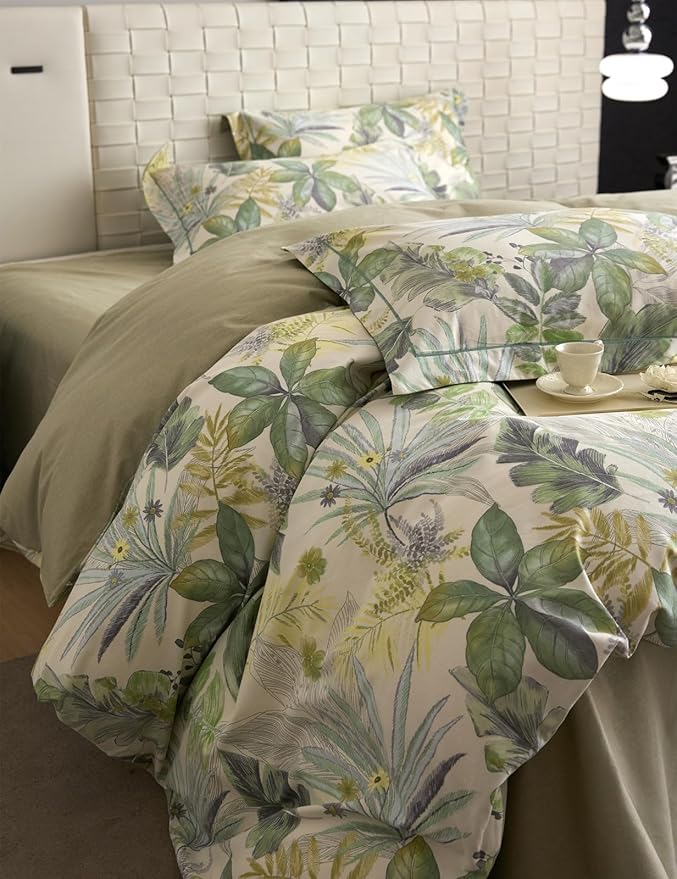 VM VOUGEMARKET Tropical Green Duvet Cover King 100% Brushed Cotton Coastal Leaves Bedding Set 1 Hawaiian Botanical Duvet Cover with 2 Pillow Shams-104x90 Inch