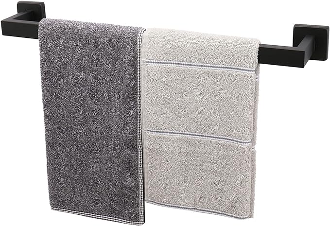 TocTen Bath Towel Rack - Square Base Thicken SUS304 Stainless Steel Towel Bar for Bathroom, Bathroom Accessories Towel Rod Heavy Duty Wall Mounted Towel Holder. (Black, 20)