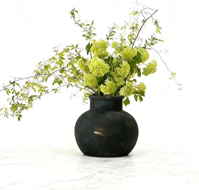 Vintage Ceramic Vases, Distressed Black and Beige, Rustic Farmhouse Decor, Handmade Textured Design for Living Room, Mantel, Coffee Table,Fireplace,Kitchen (Black)