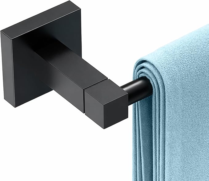 RUACQ Hand Towel Holder, 9 Inch Hand Towel Bar for Bathroom Wall Mounted, 304 Stainless Steel Towel Rack with Square Base(Matte Black)