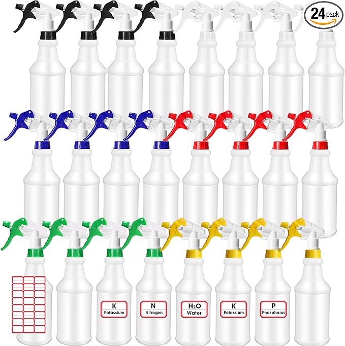 Rtteri 24 Pcs 16 Oz Plastic Spray Bottle for Cleaning Solutions Bulk Empty and Reusable Leak Proof Spraying Bottles for Cleaning, Water, Auto Details, Commercial, Bathroom(Multi Color)