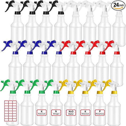 Rtteri 24 Pcs 16 Oz Plastic Spray Bottle for Cleaning Solutions Bulk Empty and Reusable Leak Proof Spraying Bottles for Cleaning, Water, Auto Details, Commercial, Bathroom(Multi Color)