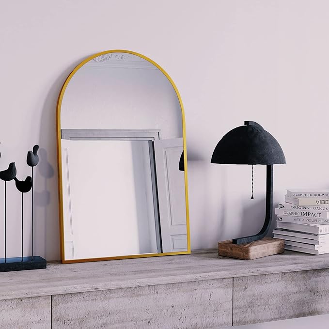 HARRITPURE Wall Mounted Mirror Arch Mirror for Bathroom,Vanity Mirror Aluminum Alloy Metal Frame Home Decor for Bathroom Bedroom Living Room Entryway (Gold-2Pcs, 24"*36")