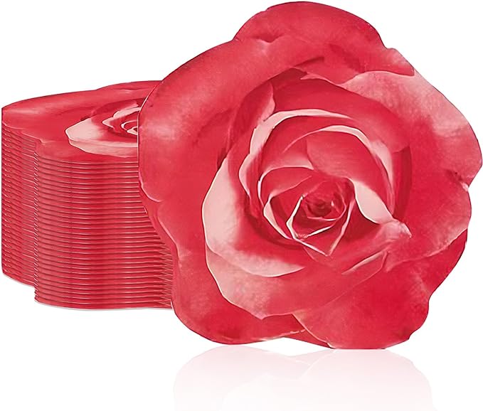 100 Pack Rose Flower Cocktail Napkins, 2-Ply Floral Paper Napkins Disposable Decoupage Luncheon Dinner Napkins for Tea Party Wedding Birthday Hotel Restaurant Folded 6.1 x 6.1 Inches