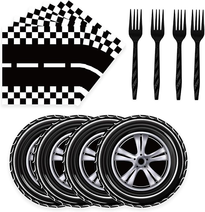 72 Pcs Race Car Paper Plates and Napkins - Disposable Party Plates and Napkins Tableware Set for Boys Birthday or Baby Shower (Race Car)