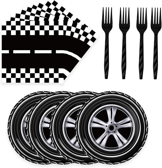 72 Pcs Race Car Paper Plates and Napkins - Disposable Party Plates and Napkins Tableware Set for Boys Birthday or Baby Shower (Race Car)
