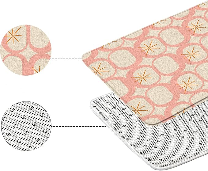 Mid Century Modern Bath Mat Abstract Atomic Geometric Retro 1950s Pink Bathroom Kitchen Toilet Rugs,24x60 Inch