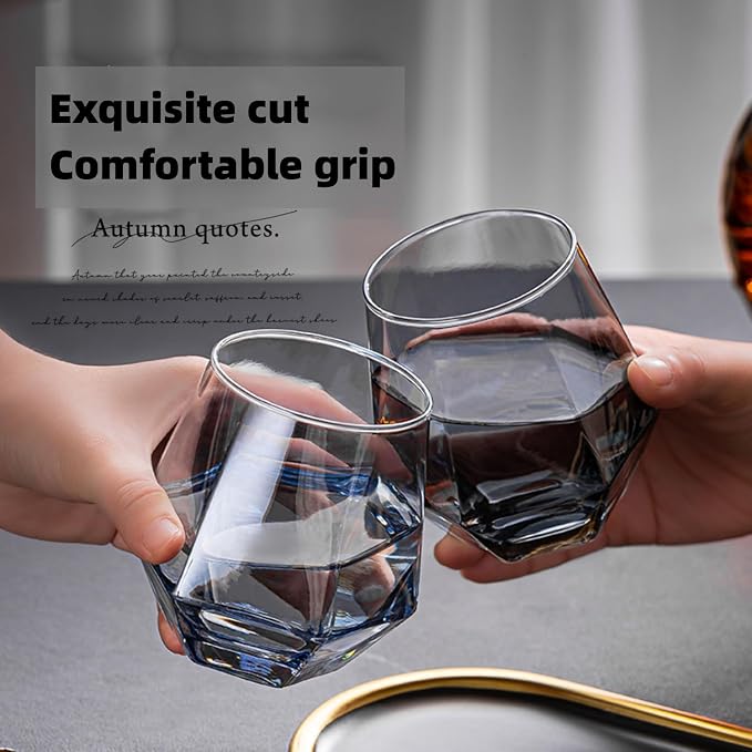 Wine Glasses Set Of 4,Stemless Diamond Wine Glass Shape 10 Oz Gray Christmas Glassware Dishwasher Safe, Spill-Proof Design For Red Wine, Cocktail, Whiskey, Bourbon for Wine Lovers (Gray)