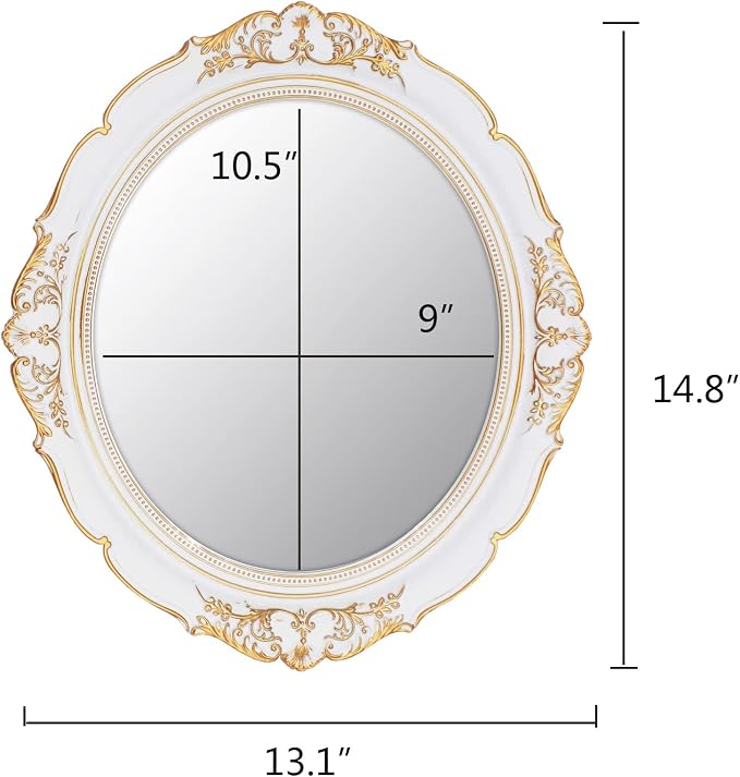 YCHMIR Vintage Decorative Wall Mirror 14.8 x 13.1 Inch Oval Mirror White