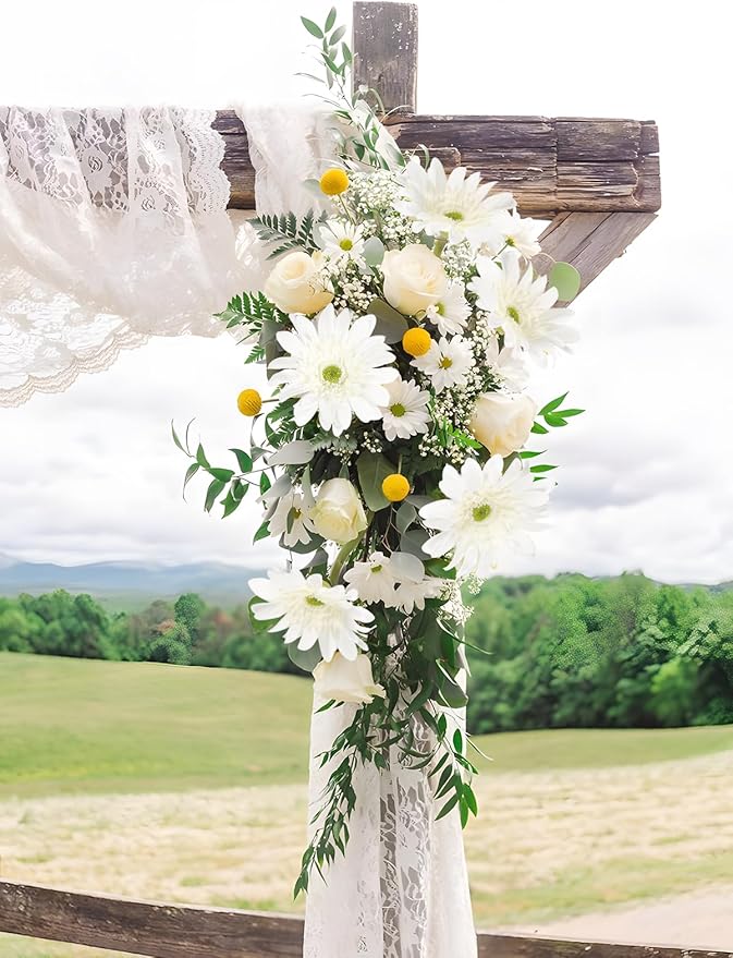 White Gerbera Daisy Artificial Flowers 5PCS – Real Touch Latex Silk Daisies Flowers Artificial, 26.7" Long Stem Fake Flowers with Stems for Wedding Bouquets, Home Décor, or Daisy Centerpieces