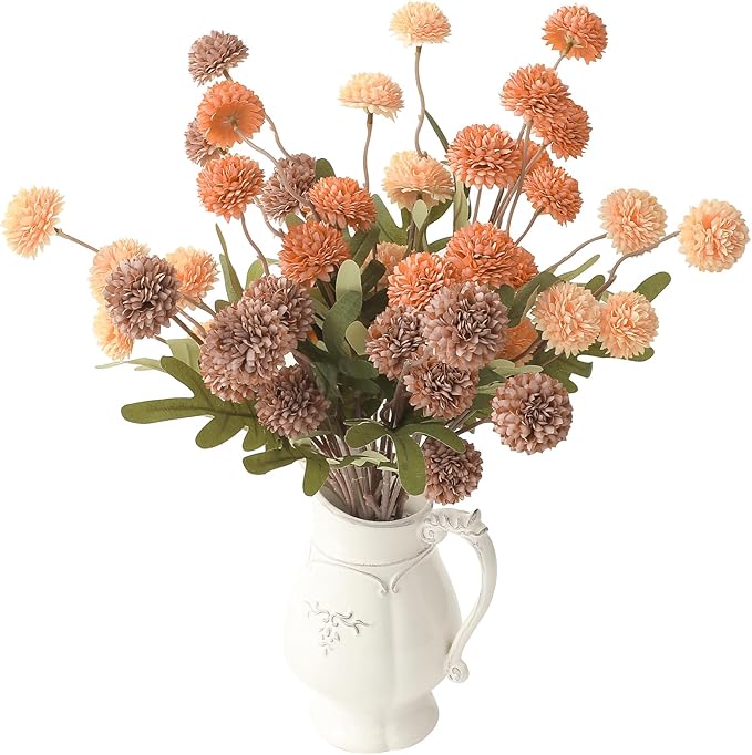 Floroom 9pcs Burnt Orange Taupe Mix Faux Silk Mums Artificial Flowers, Bulk Fake Small Mini Chrysanthemums with Stems for DIY Wedding Centerpieces Floral Arrangements Vase Fillers Home Decorations