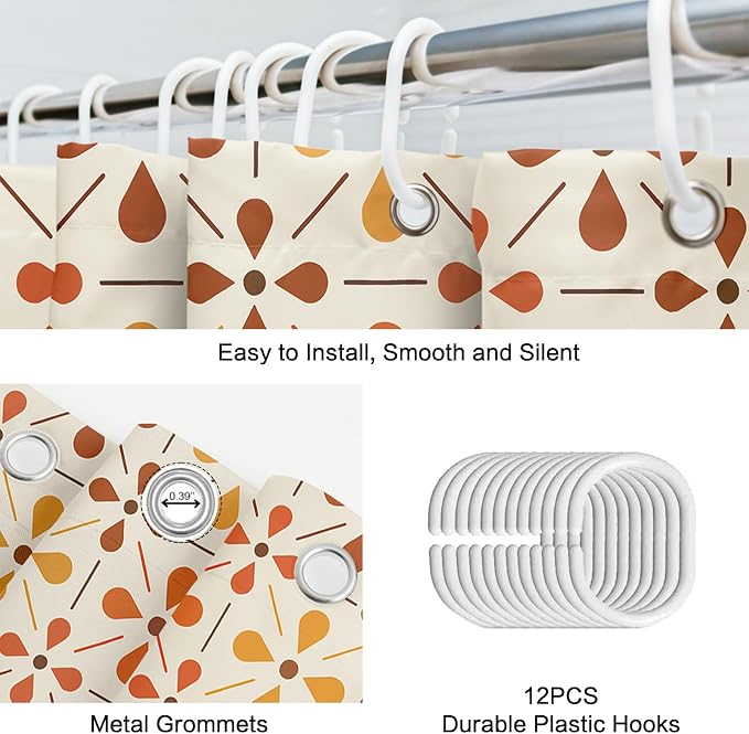 APROPHIC Mid Century Shower Curtains for Bathroom, Vintage Geometric Bathroom Decor Set, Washable Kitchen Retro Decorations Waterproof Polyester Fabric Shower Curtain with Hooks, 72x72 Inch