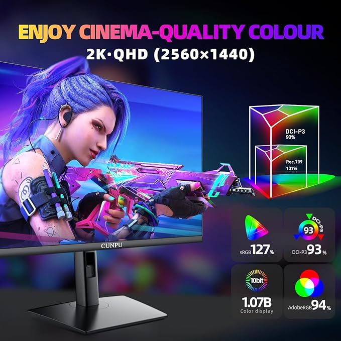 27 Inch QHD 2560x1440 Gaming Monitor, 180Hz (200Hz OC) 1ms GTG Fast IPS, 450cd/㎡ Brightness, 93% DCI-P3, G-Sync & FreeSync, Tilt Stand, DP/HDMI