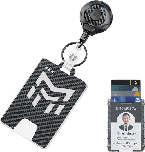 MNGARISTA Retractable Badge Holder - Heavy Duty Keychain with Belt Clip & 32.28" Lanyard | Black Carbon Fiber