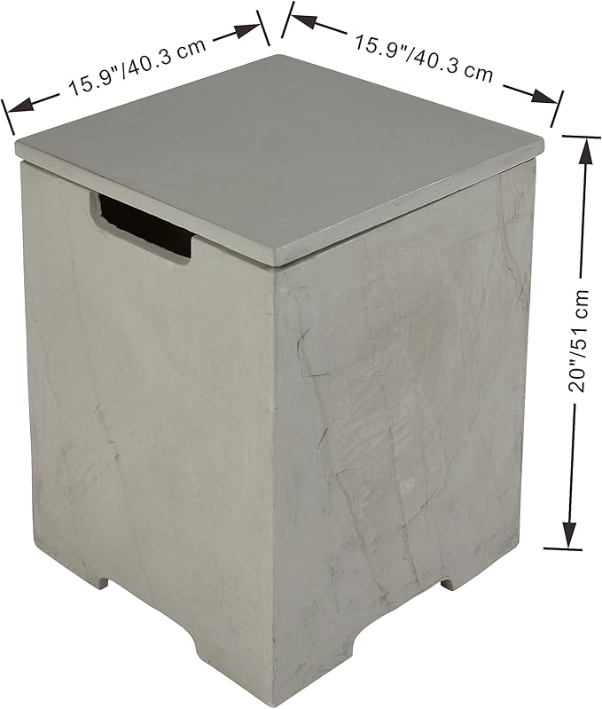 AMS Fireplace | Elementi Square Space Gray Propane Tank Cover | Concrete GFRC base | 15.9 × 15.9 × 20.5 inches | Suited For METEORA and CAPERTEE Fire Pit Tables