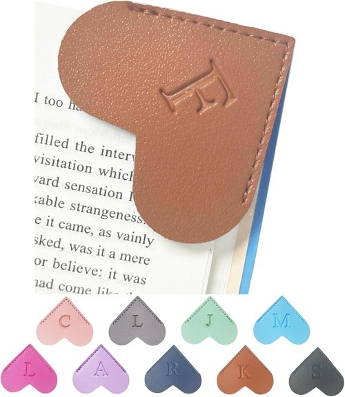 MOTEERLLU Personalized Leather Heart Bookmark - Custom Initials for Book Lovers | Handmade Brown Design