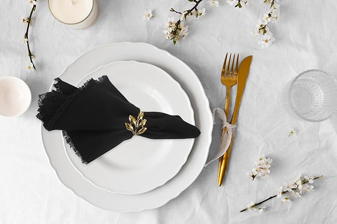ACCENTHOME Black Cotton Linen Napkin Set of 12 18x18 inch Dinner Napkins - Washable Soft Premium Reusable Perfect Fall Thanksgiving Table Napkins for Family Dinners Christmas Weddings & Everyday Use