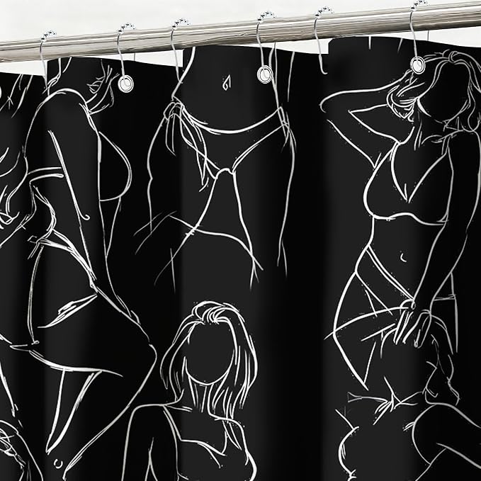 Black and White Shower Curtain Abstract Women Minimalist Art Shower Curtains for Bathroom Waterproof Fabric Bath Curtain Decor with Hooks