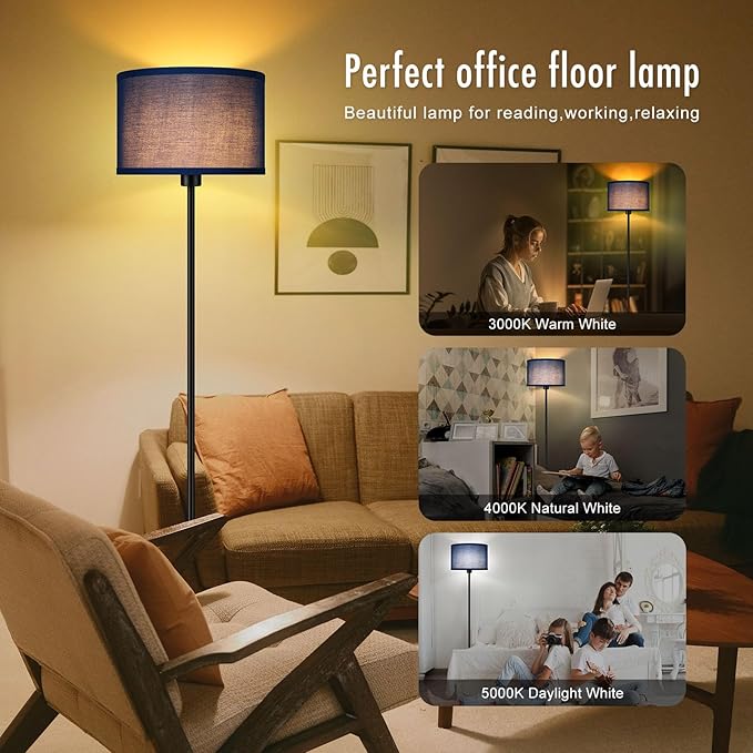 Blue Floor Lamps, Standing Lamp, Modern Floor Lamp with Blue Lamp Shades, Foot Switch, 59" Tall, Bright Pole Lamps for Living Room, Bedroom, Office, Nightstand, Kids' Gift, Blue Lamp (Without Bulb)