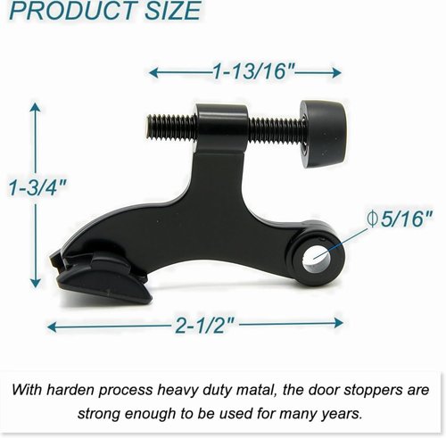 Hinge Pin Door Stopper - Adjustable Heavy Duty Design with Black Rubber Bumper Tips | 12 Pack