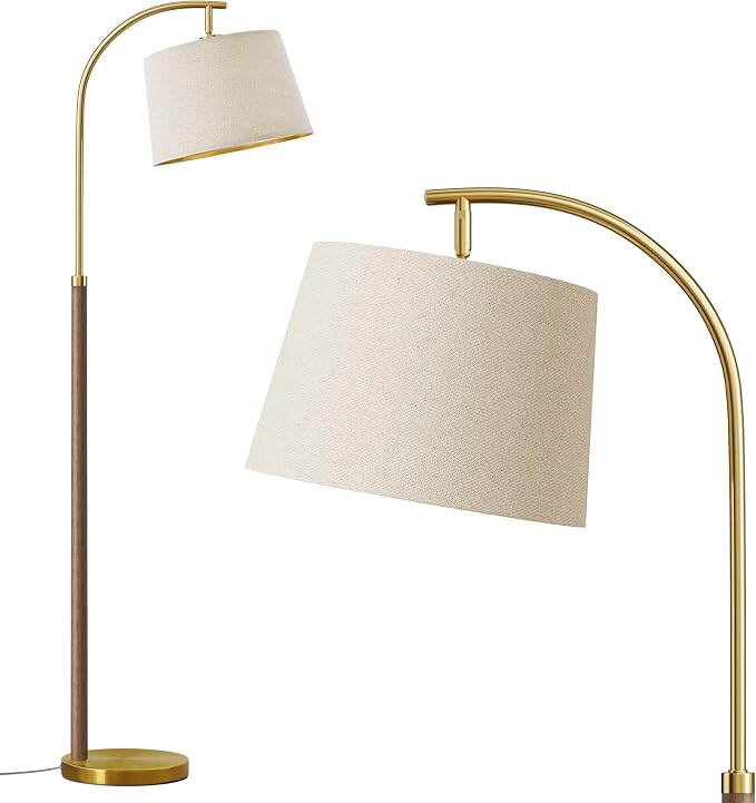 G-SAFAVA 63" Wood Floor Lamps for Living Room with Foot Switch Arc Tall Standing Lamp for Bedroom Mid Century Modern Corner Gold Floor Lamps for Office Nursery Industrial Reading Lamp, Chestnut