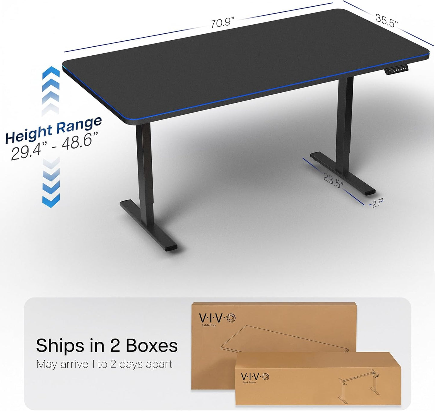 VIVO Electric Standing Desk - 71 x 36 Inch with RGB Mouse Pad & Memory Height Adjustment - Black