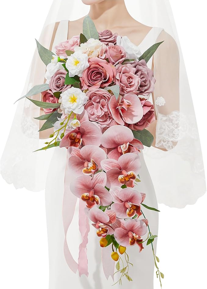 Serwalin 11Inch Wedding Bouquet Dusty Rose Cream Bridal Bouquets for Bride Bride Bouquets for Wedding Ceremony and Anniversary Day Decor