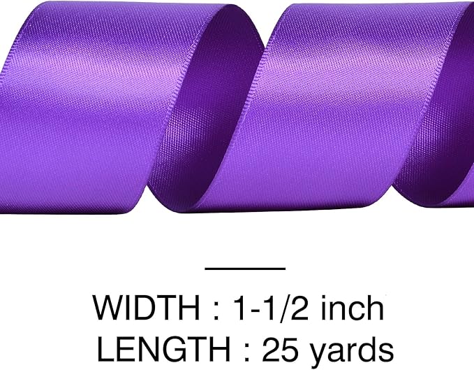YAMA Purple Double Faced Satin Ribbon, 1 1/2 Inch 25 Yards, Great for Crafts Bows Flower Bouquet Wedding Home Decor Gift Wrapping