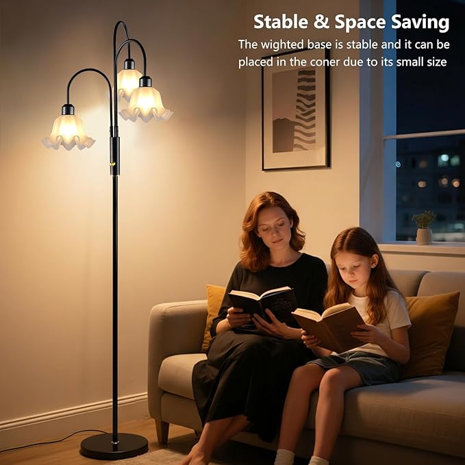 Lightdot 70IN Flower Floor Lamp for Living Room, 3 Light Dimmable Tree Floor Lamps with 3000K Bulb Included for Wedding/Party, Unique Floral Tall Lamp with 5Lbs Heavy Base for Bedroom/Sofa -Black