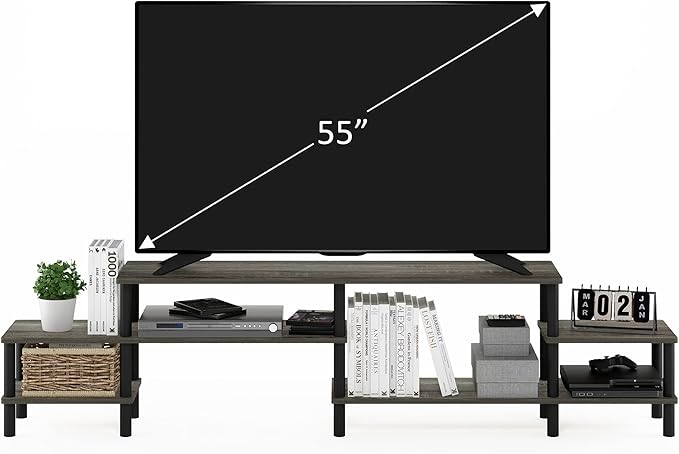 Furinno TURN-N-TUBE TV Stand, 3-Tier Open Design Entertainment Center, Open Shelf TV Console for TV up to 55 Inch, Toolless Assembly, for Living Room, Bedroom, French Oak