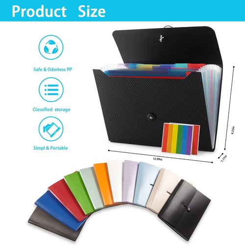 Expanding File Folder - 13 Pocket Accordion Organizer for Documents | Aesthetic Yellow & Grey Design