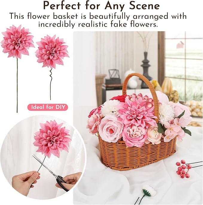 Artificial Flower Box Set – Faux Floral Bouquet for Party&Table Centerpieces, Realistic Pink Flowers Artificial for Home & Wedding Decoration,Bulk Fake Flowers with Stems