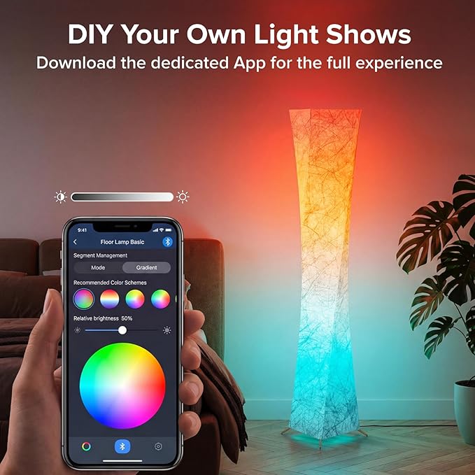 61'' Square Floor Lamp, RGB LED Corner Floor Lamp with Music Sync, 16W+ Colors & 3 Color Temperatures, APP & Remote Control, Modern Standing Lamp for Living Room Bedroom