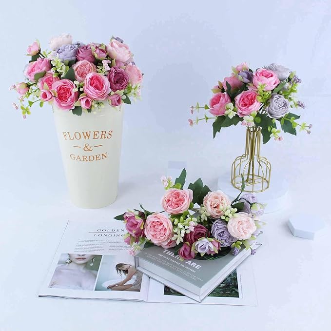 8 Bundles Peonies Artificial Flowers Silk Peonies Faux Flowers Fake Peonies Artificial Flowers Peonies Bouquet for Table Centerpieces Decoration Wedding Decor Home Party Decor (Multicolor)