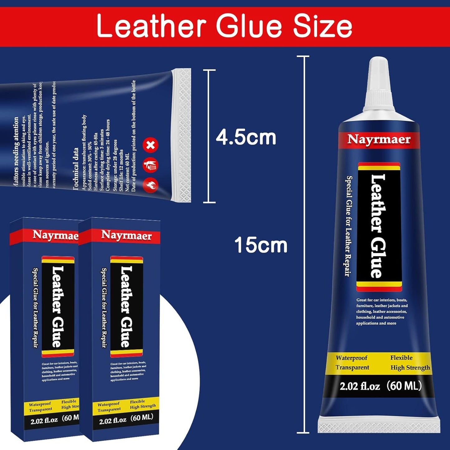 Skiennix Leather Glue - Permanent Clear Adhesive for Bonding Leather & Fabrics | 60 ML Pack