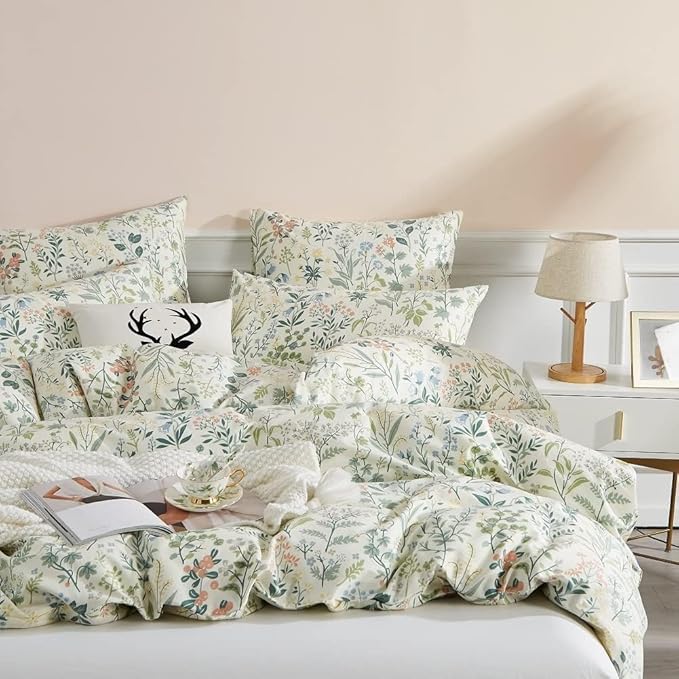Vintage Garden Floral Comforter Set King Size Comforter Botanical Floral Bedding Comforter King Coquette Bedding Aesthetic Cute Flowers Pattern Comforter for Girls Women Fluffy Cottagecore Bedding Set