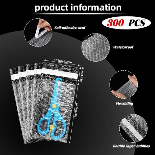 Frienda 300 Pcs Clear Bubble Cushion Bags - Double Wall Shockproof Packing Pouches (3" X 5")