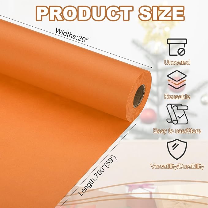 PATIKIL Wrapping Paper, 20" x 700"(59') 70 GSM Craft Paper Roll Kraft Packing Paper for Poster Bulletin Board, Gift Wrapping, Orange