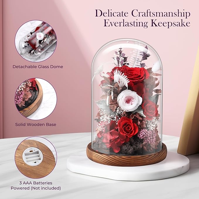 Eternal Rose Rose Red Flower Preserved Long Lasting Stable Color Natural Material Symbol of Everlasting Love for Wife Mothers Select Anniversary Rose Gift Birthday Present Christmas
