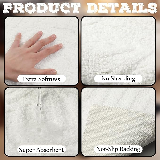 Drydiet White Boho Jacquard Bathroom Rug for Bathroom 3D Arched Stripes Non Slip Absorbent Extra Thick Soft Carpet, Plush Bath Rug with Rubber Backing for Bath Shower, 20''x30''