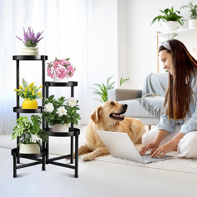 Plant Stand Indoor Outdoor 5 Tier Black Metal Plant Holder 31 in Tall 9 in Wide,Tiered Flower Pot Display Stand,Multiple Plant Stand for Living Room Corner Garden Patio Lawn Balcony