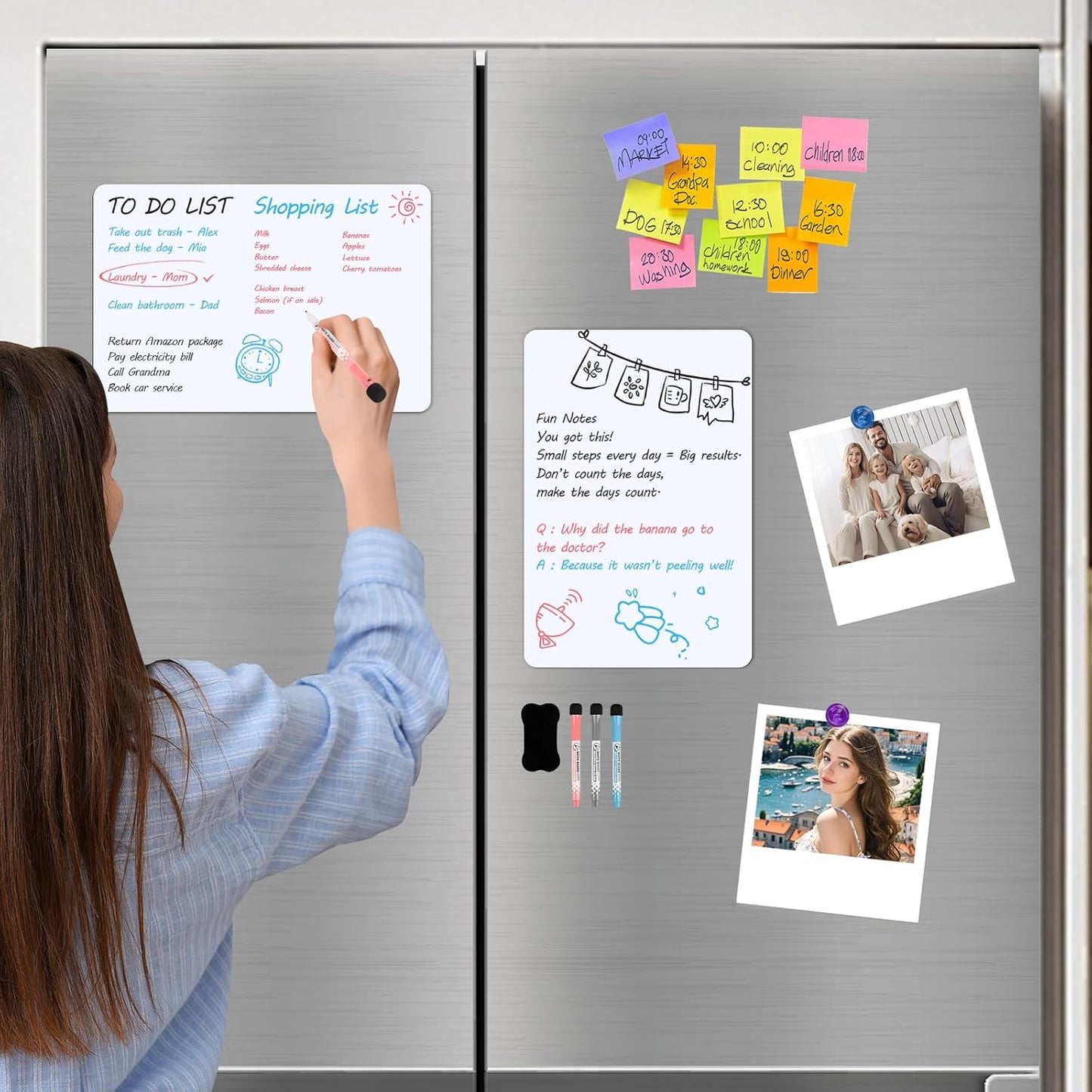 Skiennix Magnetic Whiteboard - 12”x18” Dry Erase Board for Kitchen Organizer | 2 Pack with Markers & Eraser